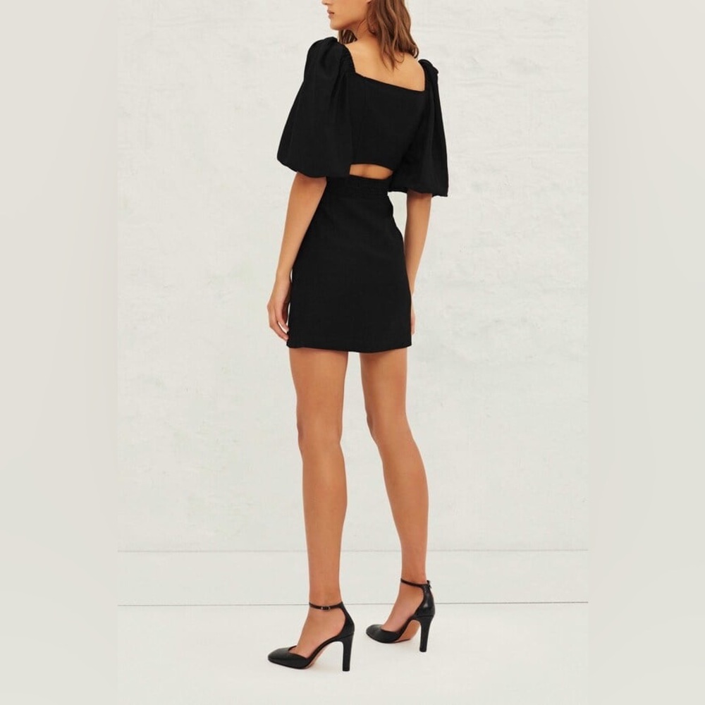 Ba&sh Palaia Black Puff Sleeve Open Back‎ Smocked Dress Size XS